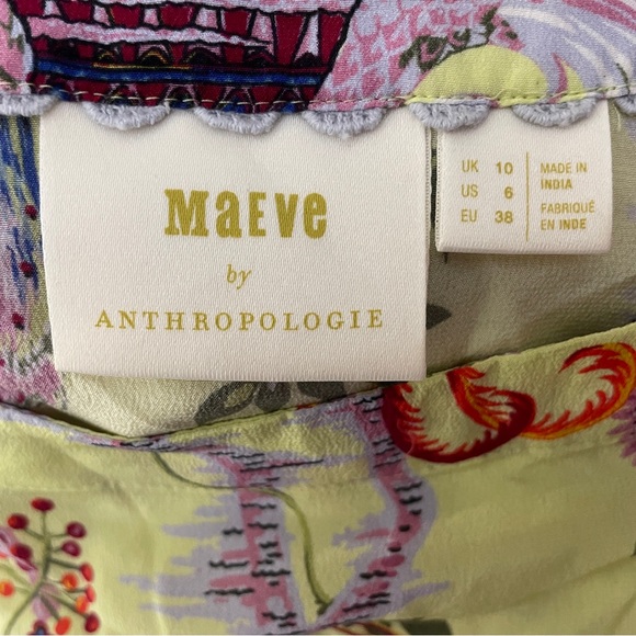 Anthropologie Maeve Garden Silk Top Shirt Blouse US 6 Floral Birds Short Sleeves - Picture 9 of 10